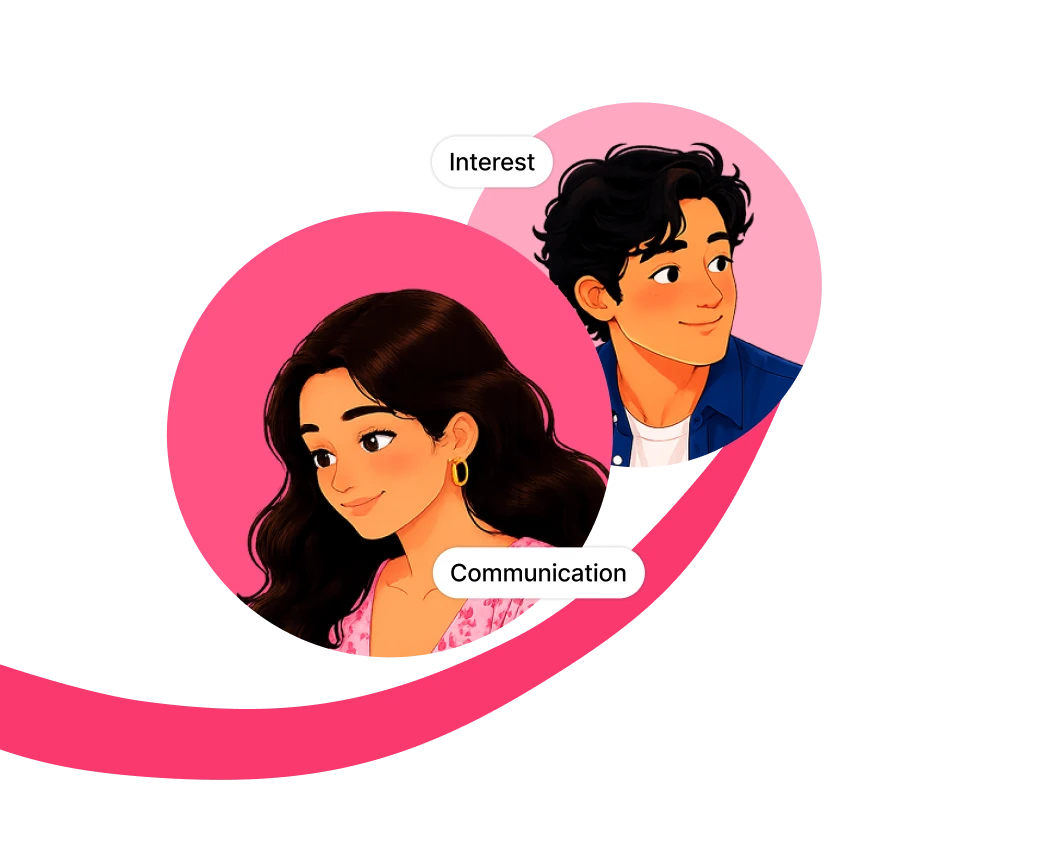 Illustration of two people connected by their interests and communication