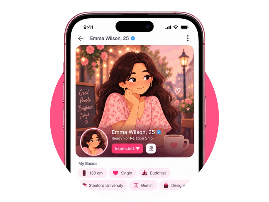Example of a verified member profile in the Emma matchmaking app
