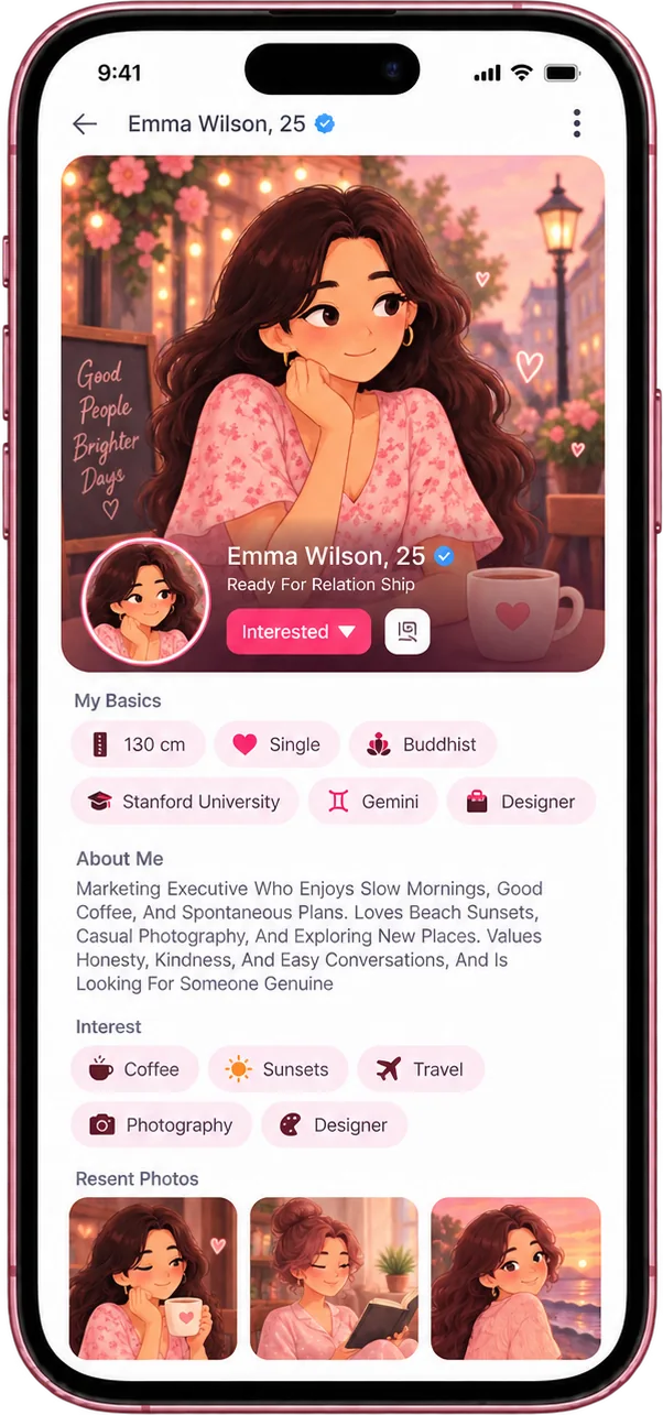 Example of a verified Emma Thinking member profile on a phone